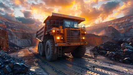 Loading Rock and Coal in a Quarry Dump Truck for Mineral Production. Concept Mining, Quarrying, Dump Truck, Loading Equipment, Mineral Production