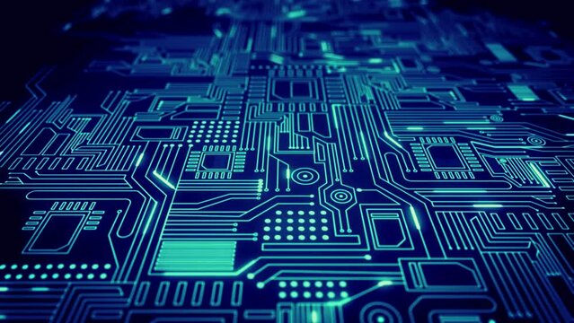 Circuit Board Background - Copy Space, Blue- Loopable Animation - Computer, Data, Technology, Artificial Intelligence