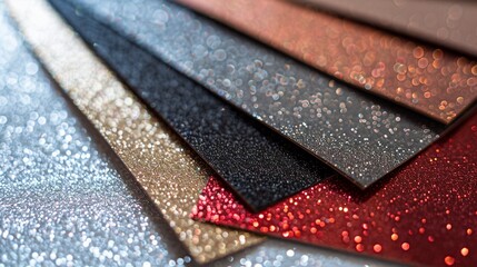 Close up of red, black and gold glittering textured background.