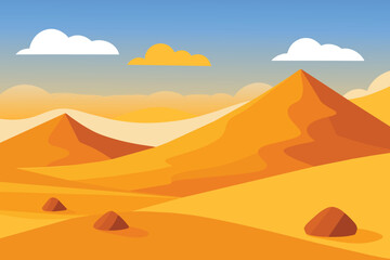 Fototapeta na wymiar Desert landscape with golden sand dunes and stones vector