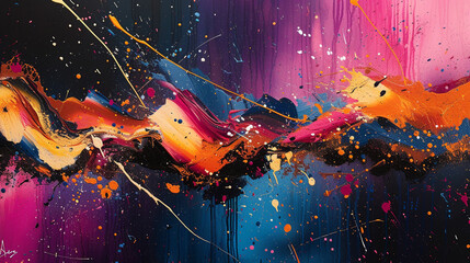 Vibrant and abstract splatter paint artwork, expressing a burst of energy and creativity that...