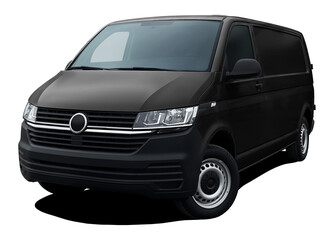 Modern European cargo minibus, front side view isolated on white background in png format, black color.