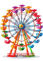 ferris wheel on a white background, illustration, drawing, amusement park, carousel, entertainment, recreation, holiday, cabins, height, carnival, fair, colorful, design
