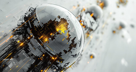 Damaged ai globes with gold particles inside - obrazy, fototapety, plakaty