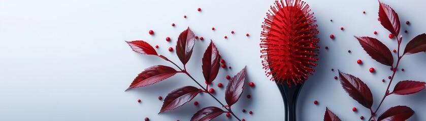 A repeating red and white striped pattern with floral designs  would be a good description for this image