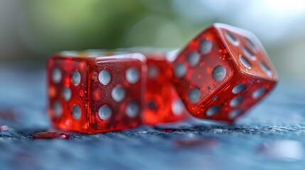 Red Christmas ornaments, like dices, add a festive touch to a red background