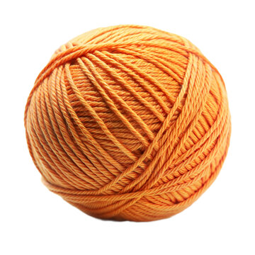 Vibrant orange yarn ball isolated on a transparent background