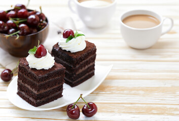 chocolate cake with whipped cream and berries