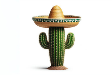 Cactus wearing a mexican sombrero hat isolated on a white background