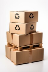 Obraz premium b'Cardboard boxes stacked on a wooden pallet'
