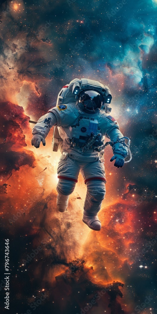 Poster b'astronaut in spacesuit floating in the vastness of space'