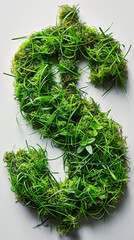 Green grass and moss form a dollar sign, symbolizing nature’s value
