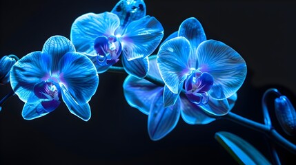 Glowing Blue Neon Orchids: A Radiant Floral Illumination