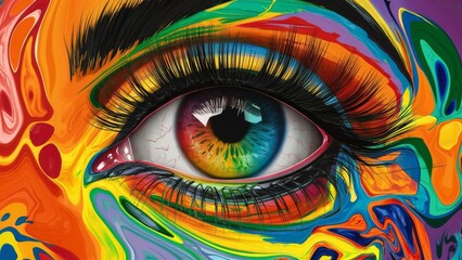 Multicolored artistic eye with spectrum iris and abstract patterns - represents creativity, visual perception, artistic inspiration - Art, Design