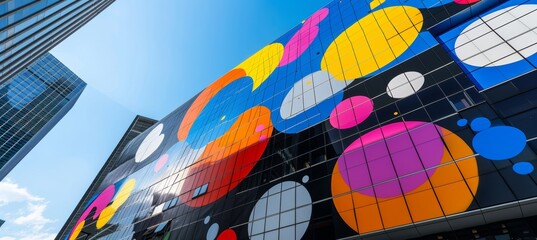 Vibrant street art mural enhancing urban building facade with colorful and artistic expression