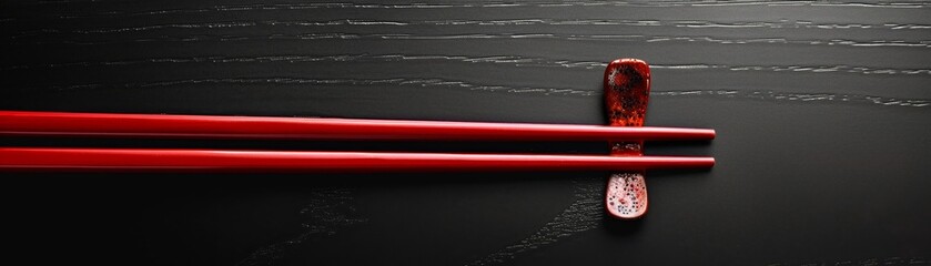 Close up of red chopstick on the table - obrazy, fototapety, plakaty