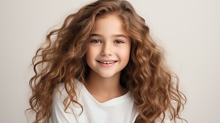 b'Portrait of a smiling young girl with long brown hair'