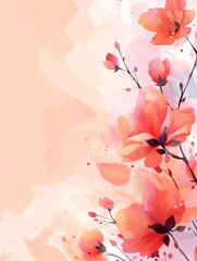 Abstract floral background with pink and peach watercolour flowers.