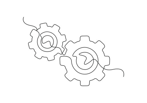 continuous line gears, black and white clip art preview