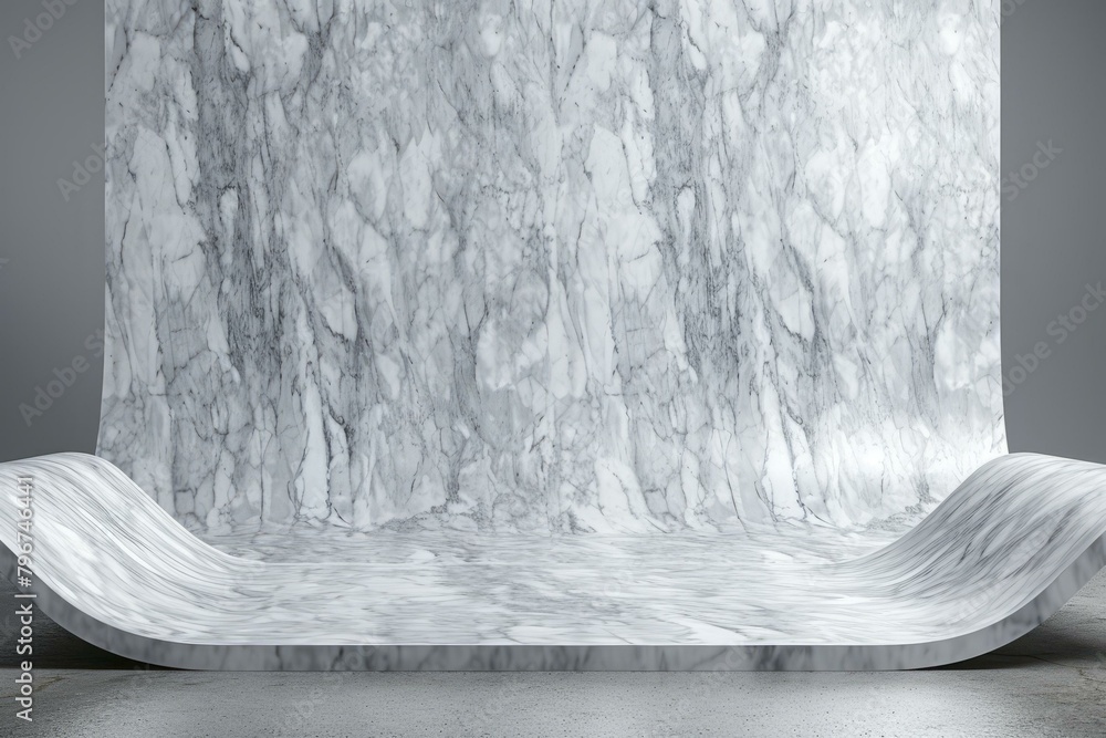 Poster b'3D rendering of a marble podium with a curved backdrop'