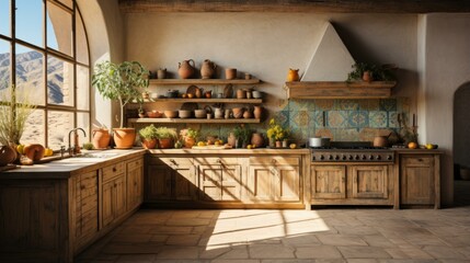 b'A beautiful kitchen with a large window, wooden cabinets, and a tiled backsplash'