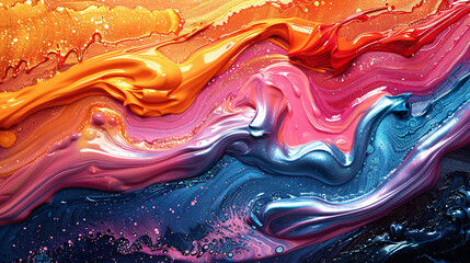 vibrant mix of colorful paints creating a mesmerizing, glossy texture.