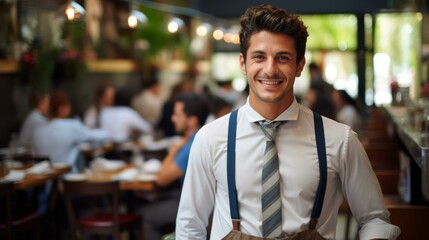 Obraz premium b'portrait of a young male waiter in a restaurant'