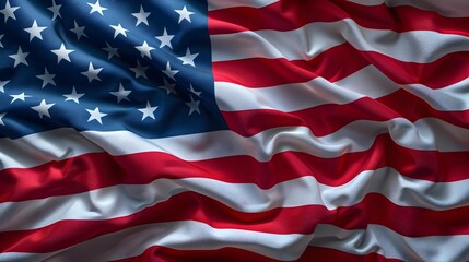 American flag with red and white stripes and blue canton with white stars. Concept for patriotism, national pride, and U.S. holidays. Design for poster, wallpaper, and banner.