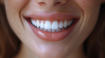 Close up of a perfect and white woman smile 