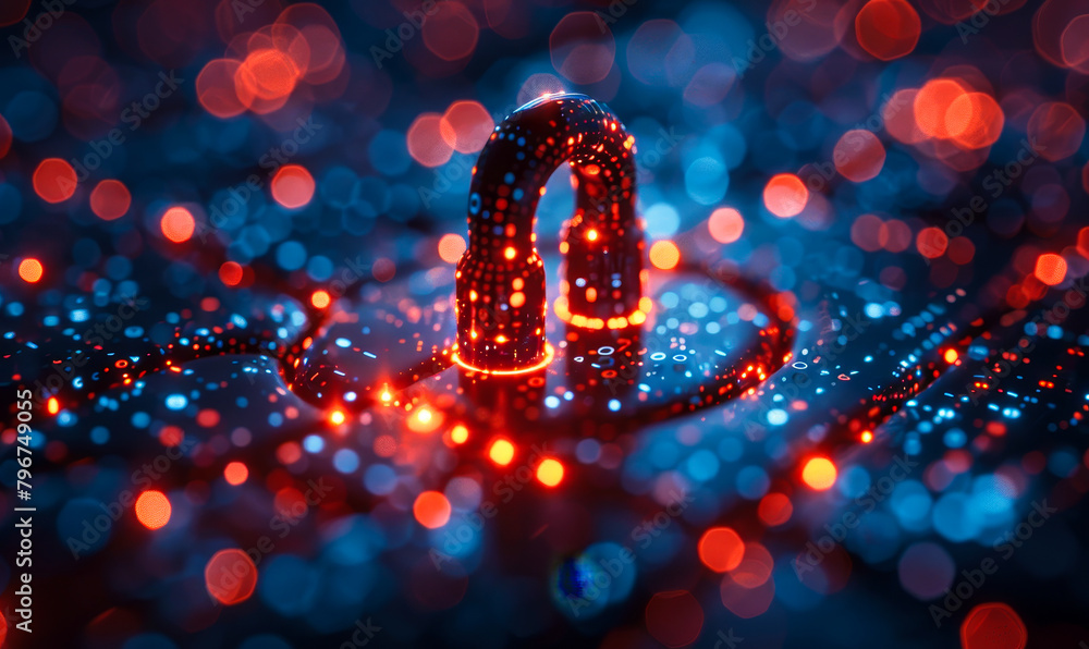 Poster cybersecurity analyst monitoring network traffic, digital data protection strategies