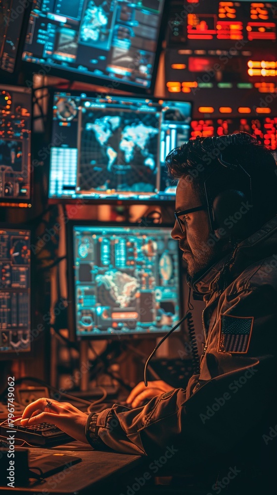 Aufkleber b'a hacker in a dark room surrounded by computer screens'