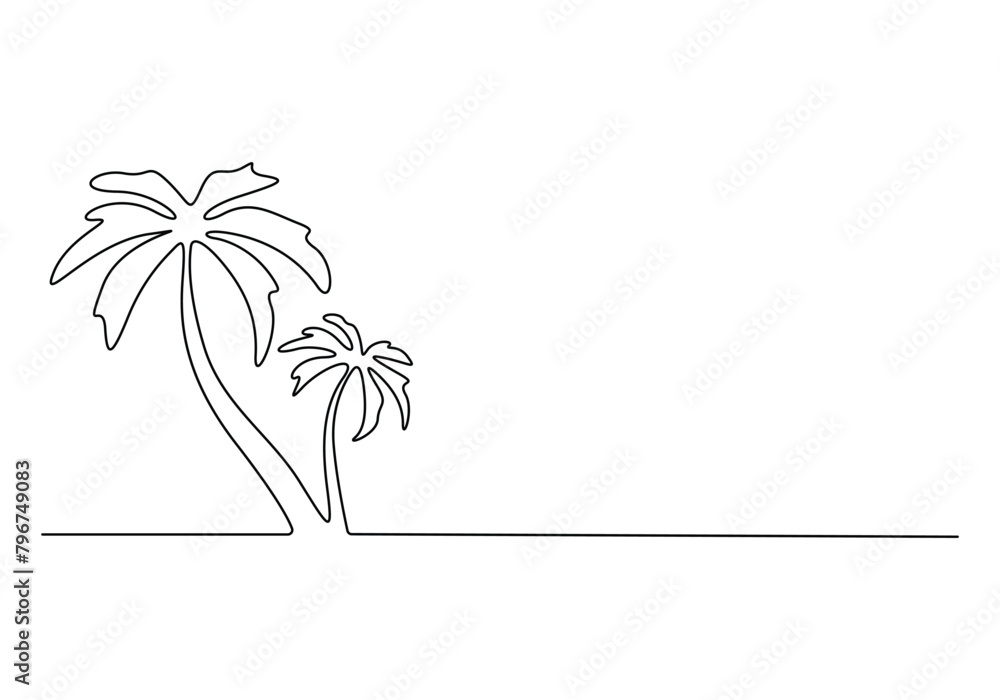 Poster palm tree continuous one line drawing vector illustration