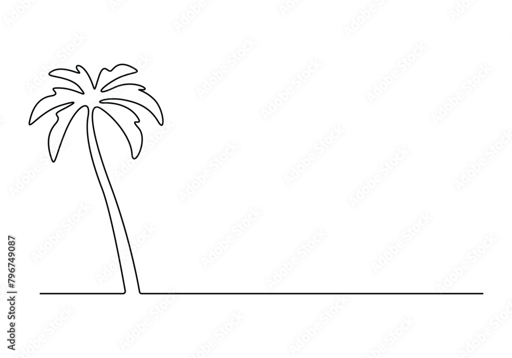 Poster palm tree continuous one line drawing vector illustration
