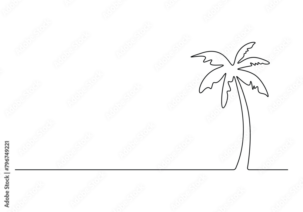 Poster palm tree continuous one line drawing vector illustration
