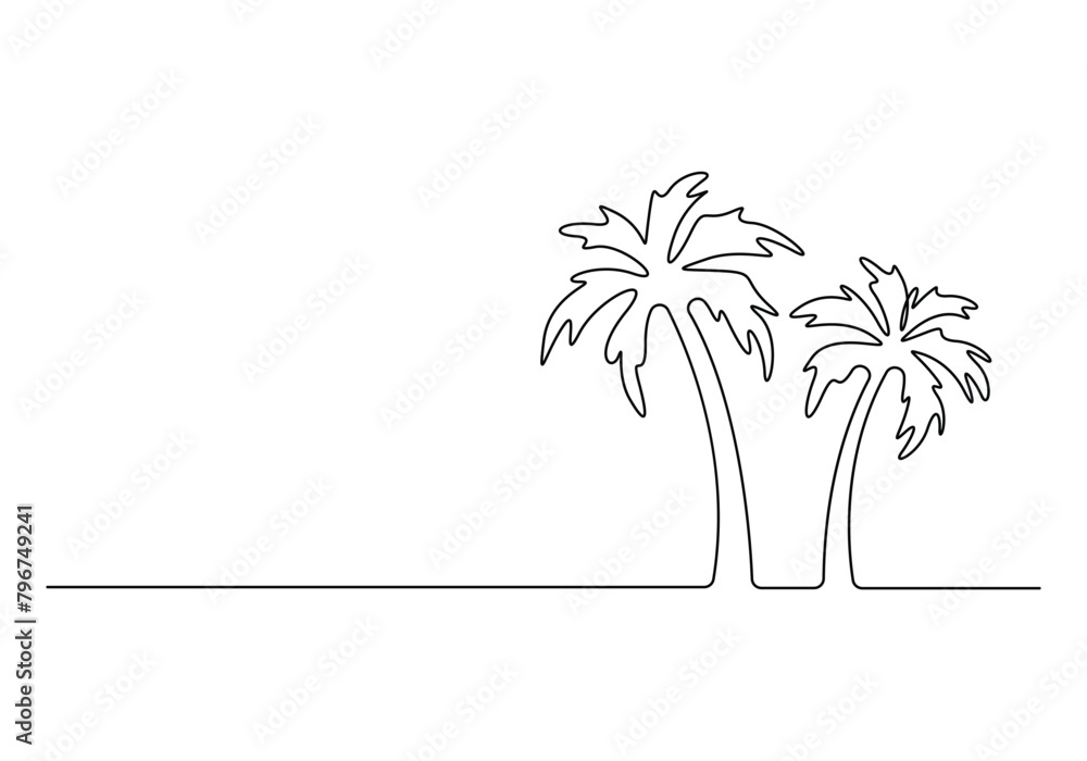 Poster palm tree continuous one line drawing vector illustration