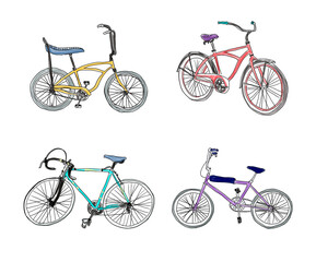 Set of illustrated vintage bikes 2