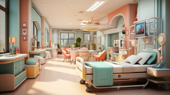 b'A Colorful and Welcoming Hospital Room'