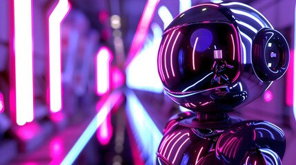 Sophisticated Companion: A 3D Rendered Futuristic Robot Character in a Vibrant Cityscape
