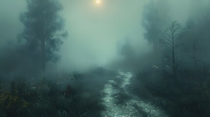 Winding Path Through A Misty Forest
