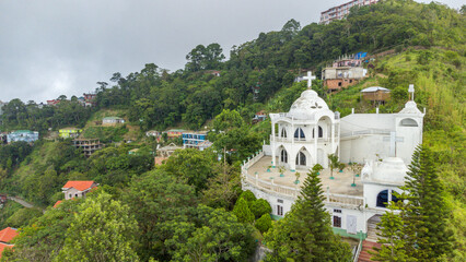Aerial view of kv paradise in aizawl the capital city of mizoram, this architectural establishment gives an amazing view of hills and the green mizoram in north-east India
