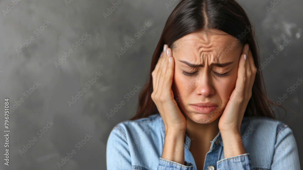 Wall mural woman with Anxiety: Nervous fidgets, racing thoughts, dread gnaws at the core.