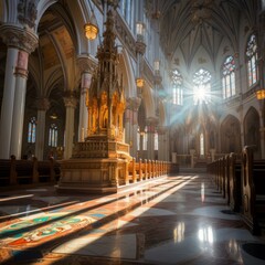 Naklejka premium b'Sunlight shining through stained glass windows of a cathedral'