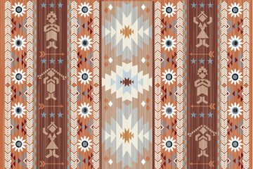 Navajo tribal vector seamless pattern. Native American ornament. Ethnic South Western decor style. Ikat Boho geometric ornament. Vector seamless pattern. Mexican blanket, rug. Woven carpet  - obrazy, fototapety, plakaty