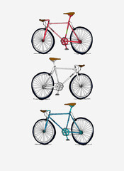 Set of illustrated vintage bikes 1