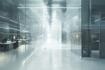 b'An empty futuristic office building with glass walls'