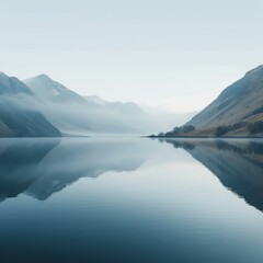 Obraz premium b'Serene lake reflecting the beauty of the surrounding mountains'