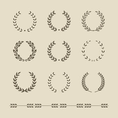 Simple black laurel wreath vector icon set. Award, success, champion sign