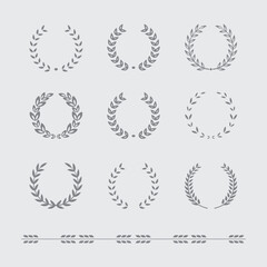 Simple black laurel wreath vector icon set. Award, success, champion sign