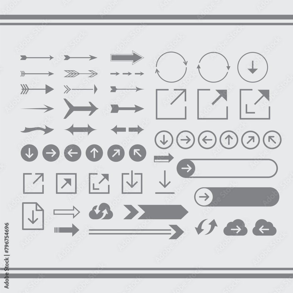 Poster vector illustration of arrow icons set arrow icons set. arrow collection. simple arrow big set. vect