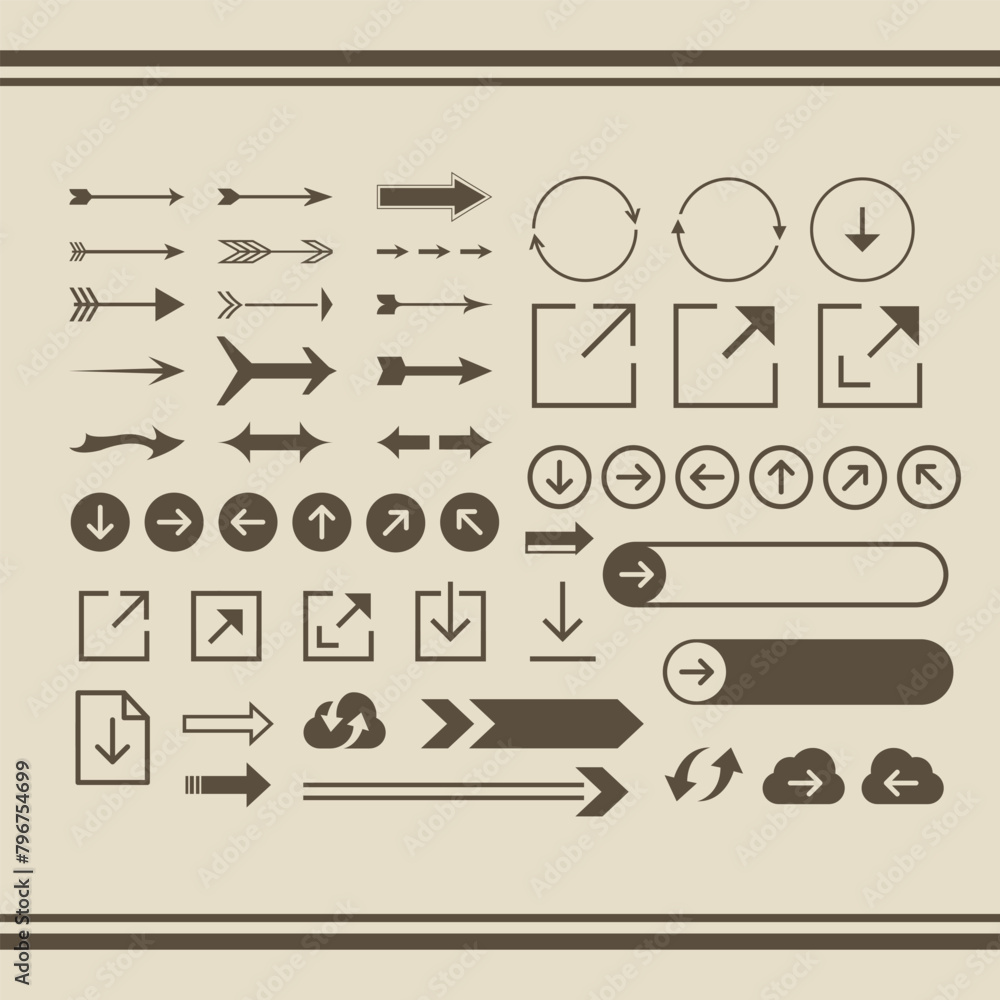 Poster vector illustration of arrow icons set arrow icons set. arrow collection. simple arrow big set. vect